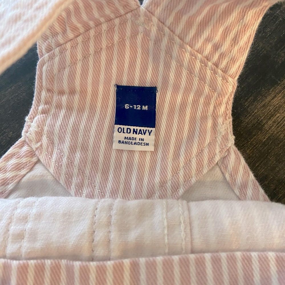 Pink and white overall romper, baby girl, 6-12 months - Picture 4 of 4